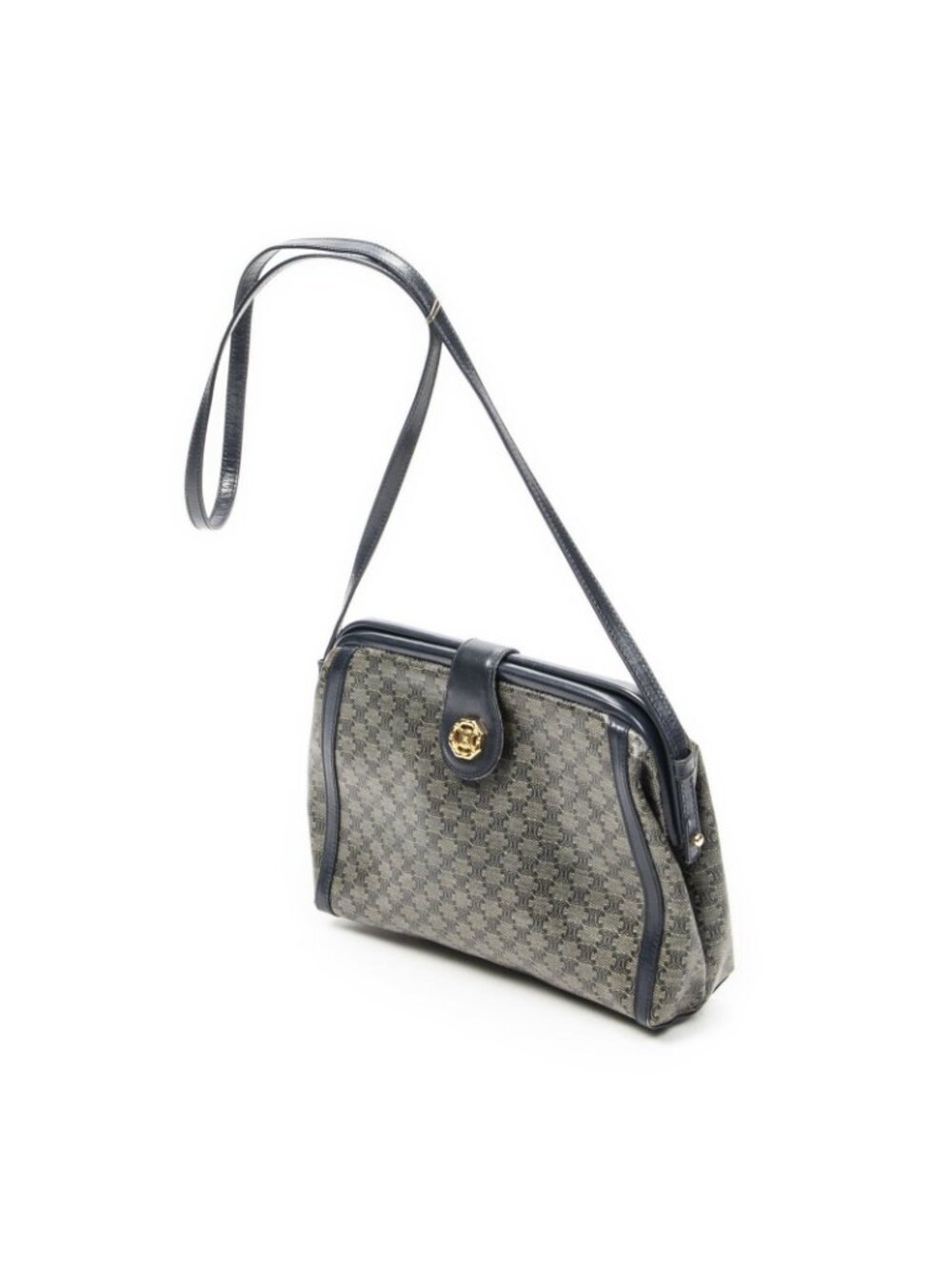 Celine Vintage Flap Crossbody Navy Beige Macadam Canvas - Picture 2 of 10